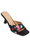 Lina flower black, cvetne crne zenske sandale sa srednjom stiklom, potpetica 7cm
