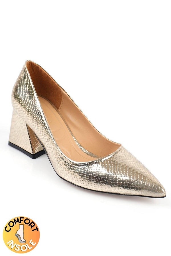 Ella glam gold, zlatne ženske cipele sa srednjom potpeticom, štikle 6 cm
