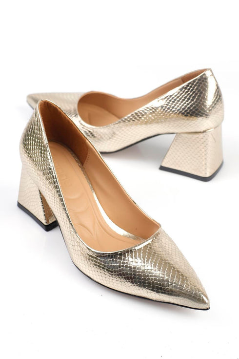 Ella glam gold, zlatne ženske cipele sa srednjom potpeticom, štikle 6 cm