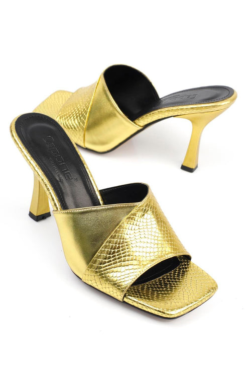 Macy gold, zlatne zenske sandale sa srednjom stiklom, potpetica 9cm