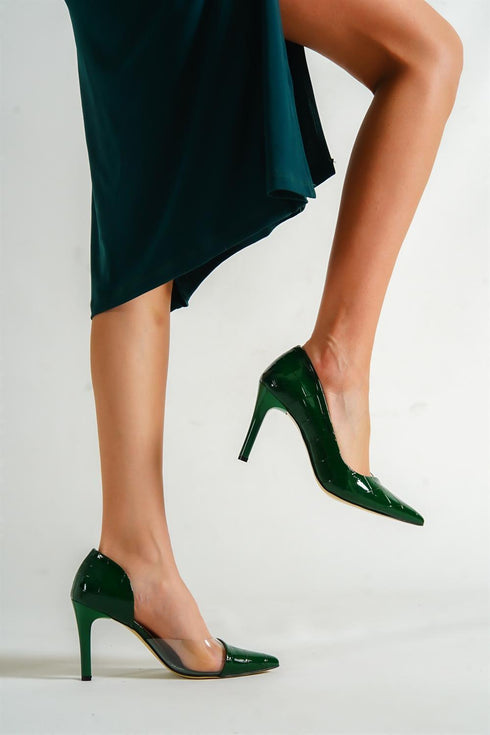 Arya dark green, tamno zelene ženske cipele sa štiklom, salonke 9 cm